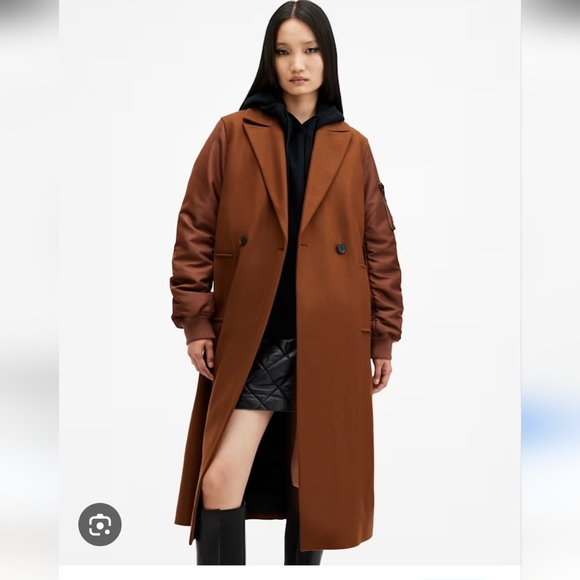 AllSaints "Paulah" Brown Wool Blend Double Breasted Long Coat Sz.US 6/38 EU $625 - Picture 7 of 12